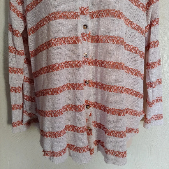 Francesca's Alya Cream and Burnt Orange Striped Button Down Top Size Women Small - Picture 6 of 9